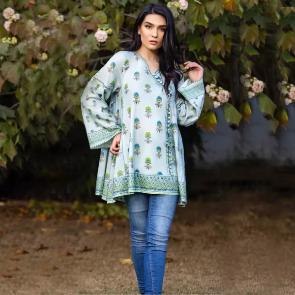 Ayrah – Blue Printed Lawn Shirt - 1 Piece Unstitched - Lawn Kurti | Mayaar